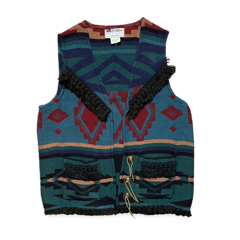 Vintage E. Clair Southwestern Tassel Sleeveless Vest- Medium/ Bohemian/ Western